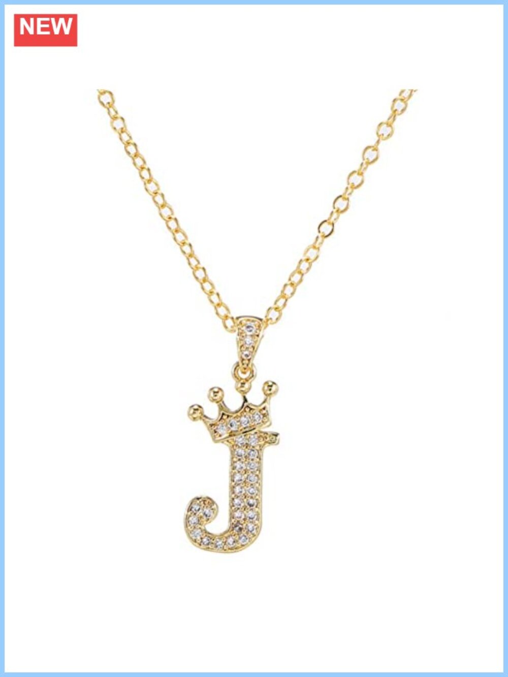 Letter A-Z Pendant Necklace Crown Inlaid Crystal Initials Chain for Women